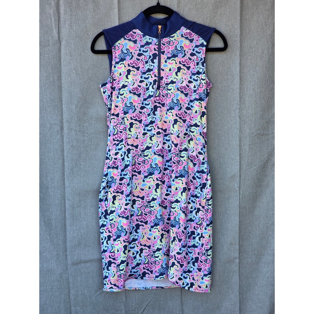 EP New York Womens Golf Dress XS Navy Swirl Sleeveless Quarter Zip Pockets